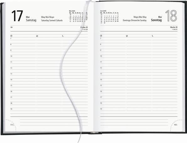 Immagine prodotto Calendario 2025 nero, 14,5x21 cm, calendario tascabile con 392 pagine in copertina di cartone, 1 (A5, Copertina rigida, Tedesco)