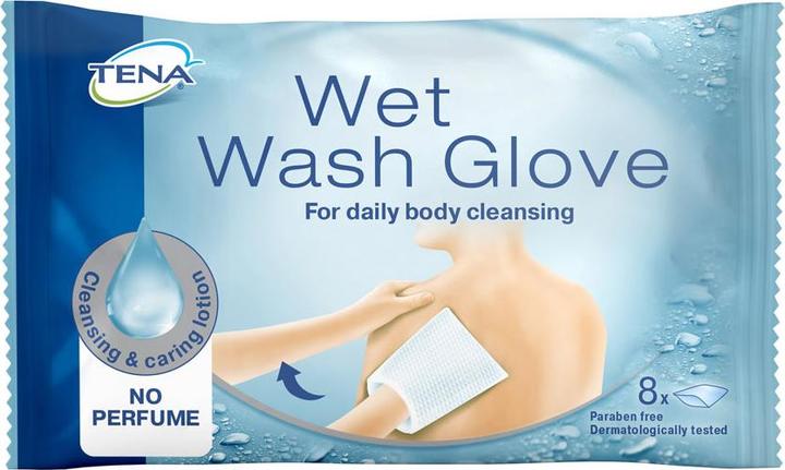 Actual product image Tena Wet Wash Gloves (8 x, Regular)