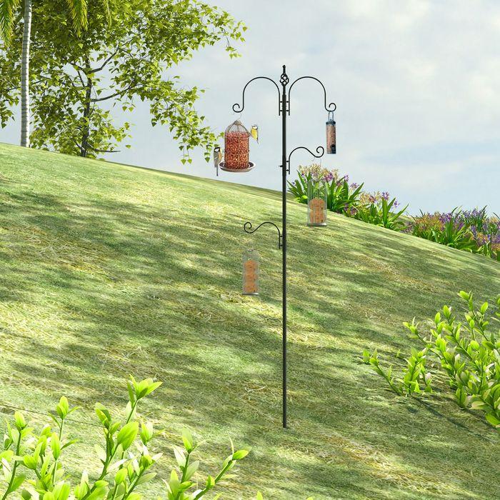 Actual product image Swisshandel24 Vogel Futterstation 208cm inkl. 4 Haken Futterteller Vogeltränke Stahl Schwarz