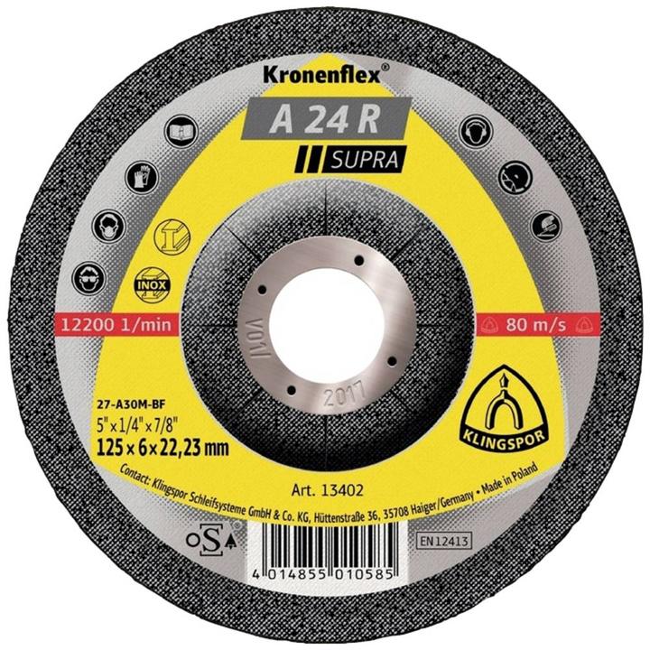 Image du produit Klingspor Disque à ébarber A 24 R Supra D180xS8mm coudé acier alésage 22,23 mm