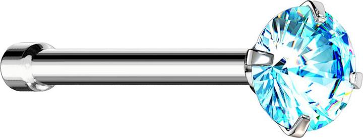 Star Piercing Nasenstecker gerade silber runder Kristall aqua gefasst (ohne Messing, Chirurgenstahl 316L)