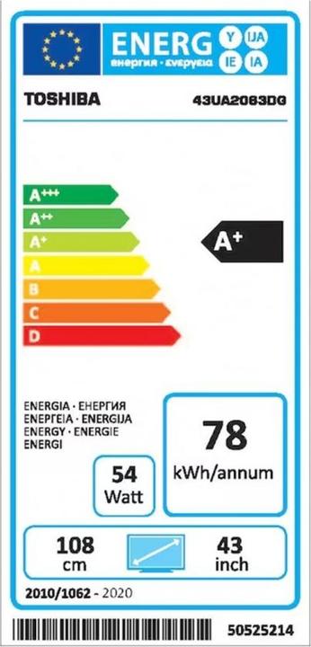 Energy Label Toshiba 43UA2063DG 4K Android (43", UA206, LED, 4K, 2020)