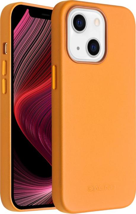 Actual product image QiAlino Coque cuir véritable (compatible MagSafe) Orange (Apple iPhone 14 Plus)