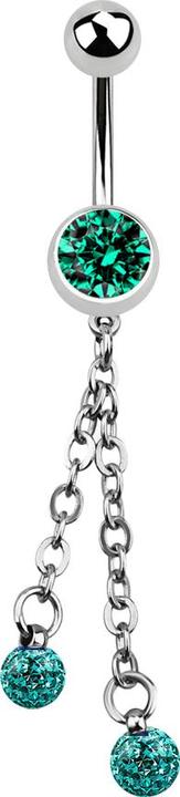 Star Piercing Banane silber mit Kette und zwei Kristallkugeln türkis (Chirurgenstahl 316L, ohne Messing)