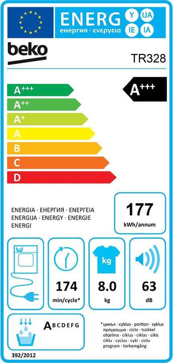 Label énergétique Beko Tumbler (8 kg)