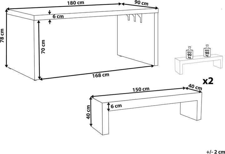 Produktbild Beliani Gartenmöbel Set U-Form Beton grau Tisch mit 2 Bänken TARANTO (180 cm)