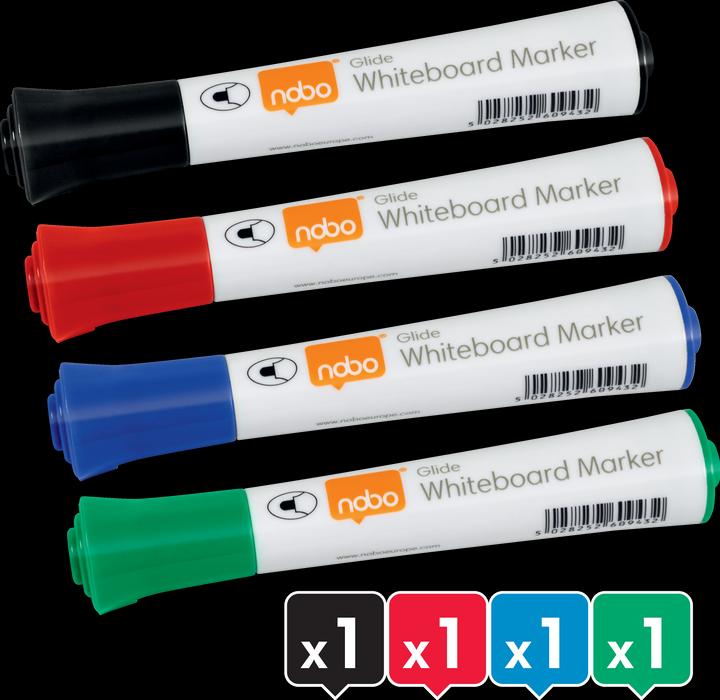 Produktbild Nobo Glide Boardmarker sort. (4) (grün und schwarz, Blau, sortiert: je 1 Stück in rot, 3 mm, 4 x)