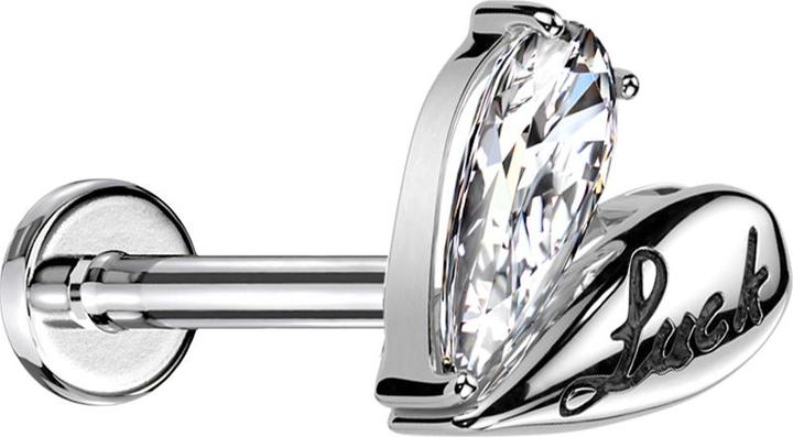 Star Piercing Micro Threadless Labret silber Herz Luck silber Kristall silber (Chirurgenstahl 316L, Messing)