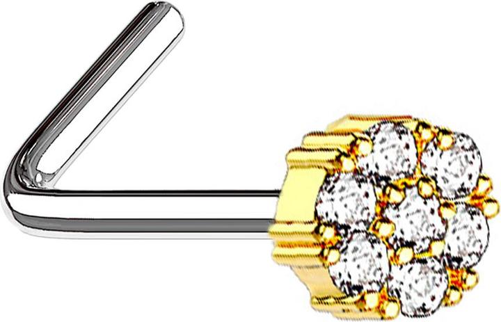 Star Piercing Nasenstecker gewinkelt 14k vergoldet Blume mit Kristall (Chirurgenstahl 316L, Messing)