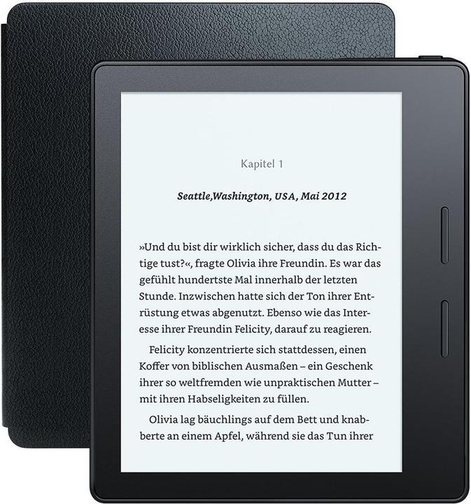 Amazon Kindle Oasis + Ladehülle aus Leder (6", 4 GB, Schwarz)