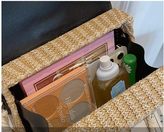 Image du produit Only-Bags.Store Sac à main en paille tressée avec décor de houppes, mini sac de plage à bandoulière, poignée en