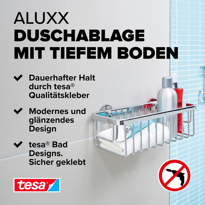 Produktbild tesa ALUXX Duschkorb inkl. Klebelösung ohne Bohren (9 x 13 x 26.5 cm)