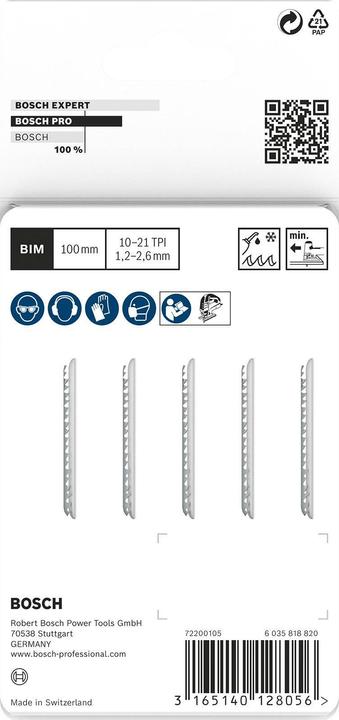 Actual product image Bosch Professional Zubehör PRO Metal thick and thin T123XF jigsaw blade, 100 mm, 5 pcs.