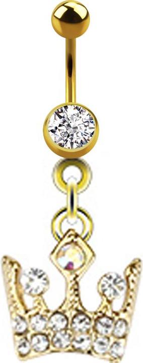Star Piercing Banane 14k vergoldet mit Anhänger Königskrone (Chirurgenstahl 316L, ohne Messing)