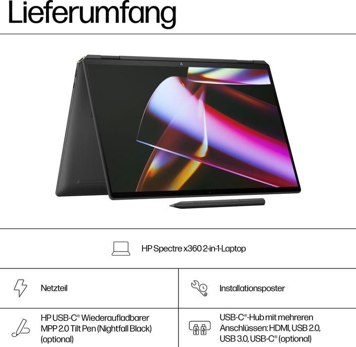 Immagine prodotto HP Spectre x360 (16", Intel Core Ultra 7 155H, 32 GB, 1000 GB, DE)