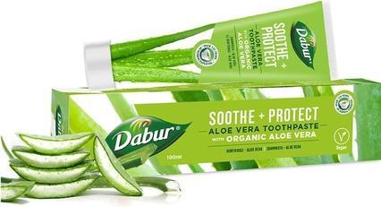 Actual product image Dabur Aloe Vera Organic Toothpaste 100g - Prevent Cavities Naturally with Herbal Extracts - Enriched