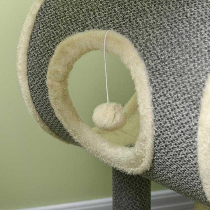Actual product image PawHut Scratching post with cat bowl and play ball (104 cm, Beige, Cream, Cream white, Grey)