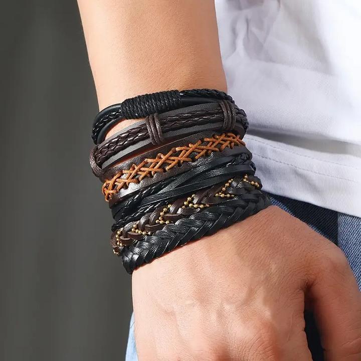 Actual product image Cbx 36 pieces leather bracelets mix styles size adjustable, handmade bracelets (Faux leather, Wood and cotton)