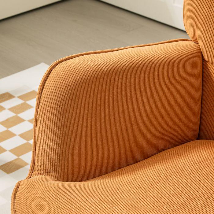 Produktbild Swisshandel24 Sessel mit Hocker, Ohrensessel mit Hoher Rückenlehne, Holzbeine, Cord, Braun