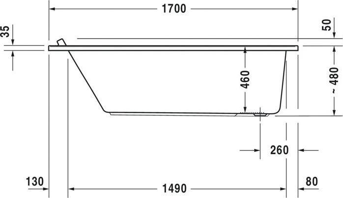 Produktbild Duravit Rechteck-Badewanne STARCK 1 Rückenschräge 1700x750mm weiss (240 l, 170 cm, 75 cm)