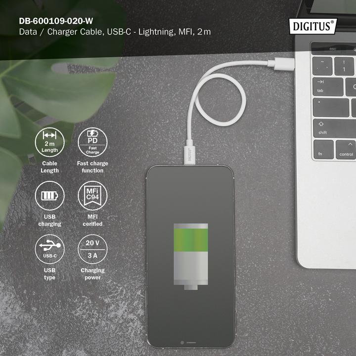 Produktbild Digitus USB Typ C – Lightning (2 m, USB 2.0, 18 W)