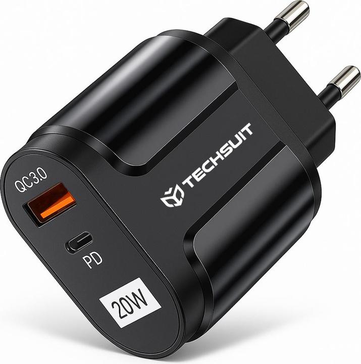 Produktbild Techsuit - Wall Charger Premium (CHPD038) - USB-A, QC 3.0, USB-C, 20W - Black (20 W)