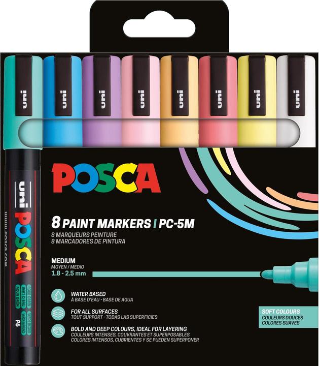 Image du produit Posca Marker UNI PC-5M 8er Set soft col (Multicolore, 2.50 mm, 8 x)