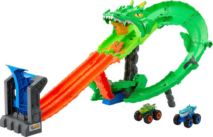 Actual product image Hot Wheels Monster Trucks Sharks vs. Dinos Dragon Destruction