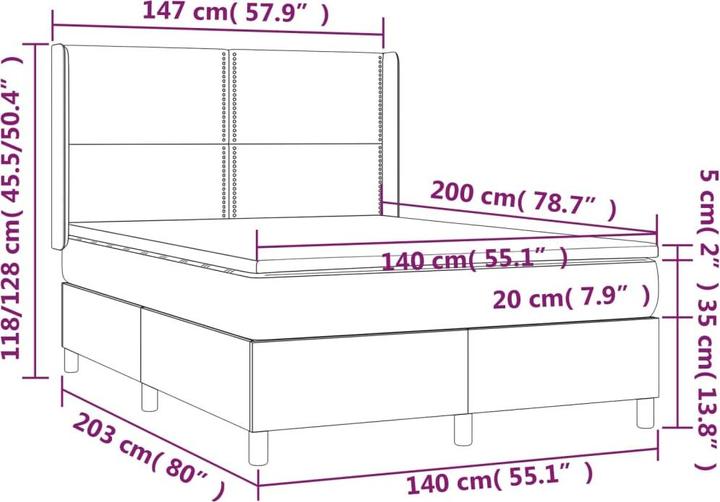 Produktbild VidaXL Boxspringbett Mit Matratze & Led Samt Hellgrau (140 x 190 cm)