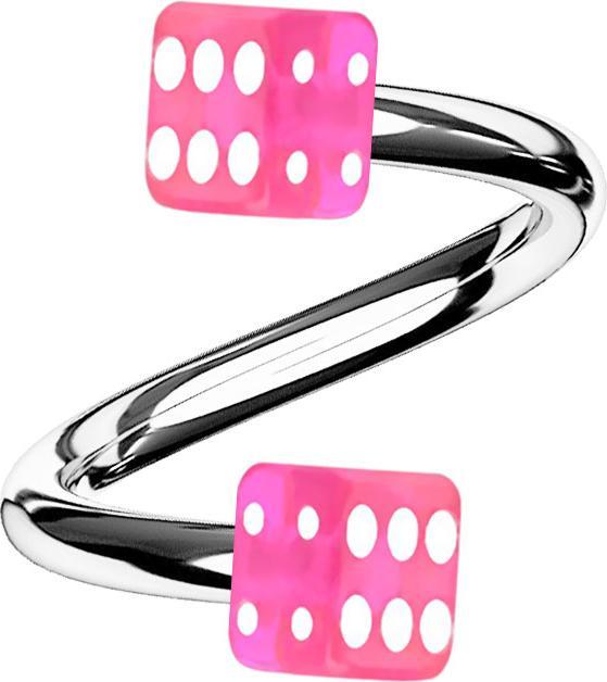 Star Piercing Micro Spirale silber mit zwei Würfel pink transparent (Acryl, Chirurgenstahl 316L, ohne Messing)