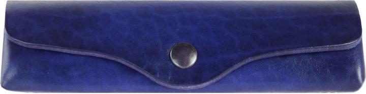 Mika Brillenetui, klein, Sattelleder, Druckknopf, blau