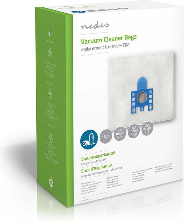 Produktbild Nedis Staubsaugerbeutel - für Miele FJM - 12 Staubbeutel - 3 Mikrofilters - 3 Motorfilters - Weiss (1 x)