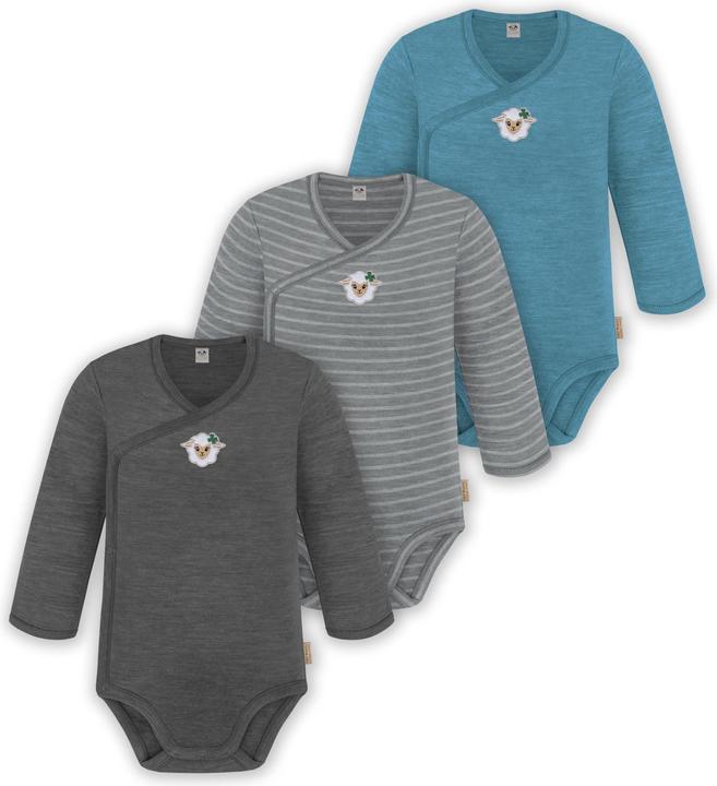 Actual product image Normani 3-pack baby merino long sleeve wrap bodysuit for boy and girl - 9355 (44)