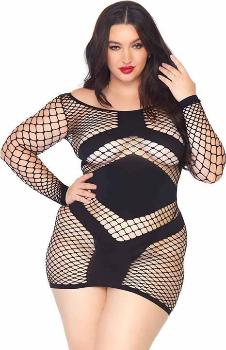 Produktbild Leg Avenue Minikleid aus grobem Netz mit langen Ärmeln (XL, XXL)