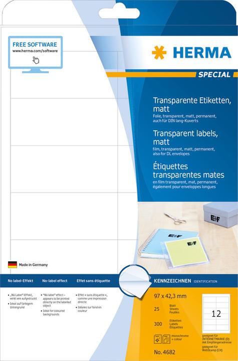 Produktbild HERMA Transparente Etiketten A4