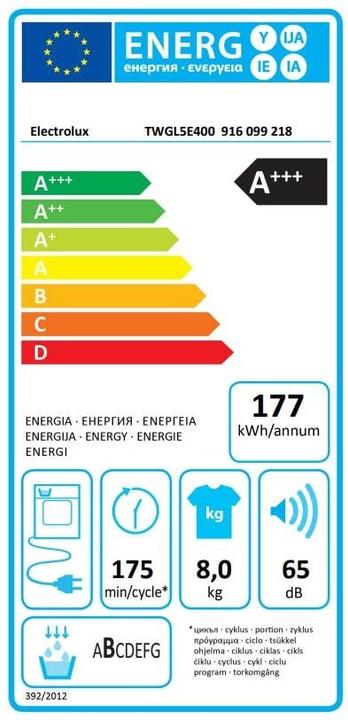 Energie-Label Electrolux TWGL5E400 (8 kg, Wechselbar)