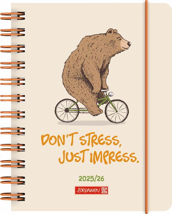 BRUNNEN Schlerk calendar (2025/2026) 'Bear', 1 page = 1 day, A6, 352 pages, PP cover, multi-fold (A6, English, Dutch)