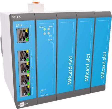 Insys icom MRX5 LAN, modularer LAN-LAN-Router, VPN 5xEthernet 10/100BT 2xdig.Ein MRcard-Slots:3xfrei