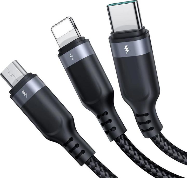 Productafbeelding Joyroom Cavo 3 in 1 Multi-Use Series S-1T3018A18 Lightning USB-C micro USB 1,2 m - nero (1.20 m, USB 3.0)