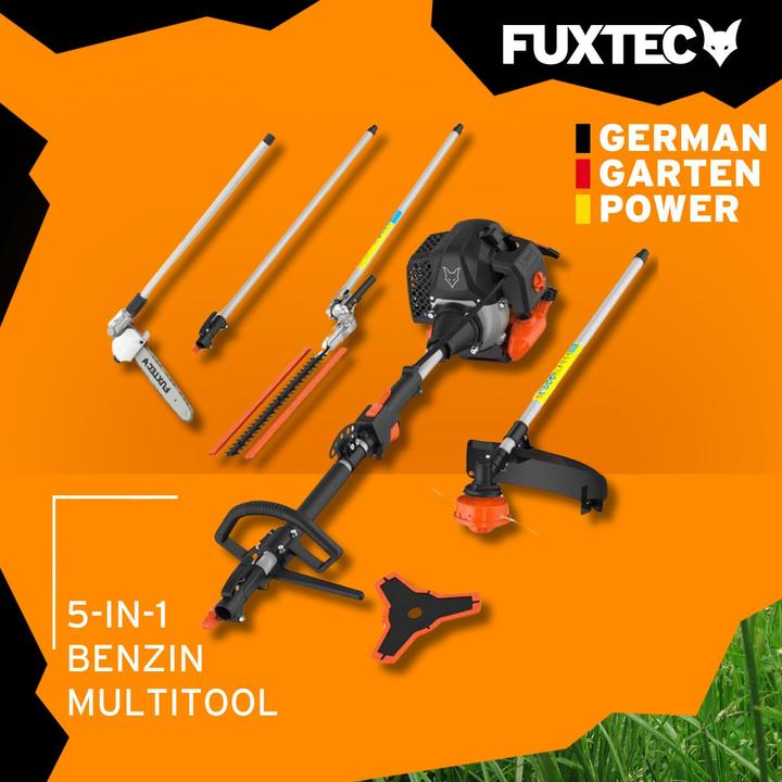 Immagine prodotto Fuxtec FX-MT252ER Multitool 5in1 decespugliatore a benzina con potatore alto regolabile (FX-MT252ER) (Filo di taglio, Coltelli plastica)