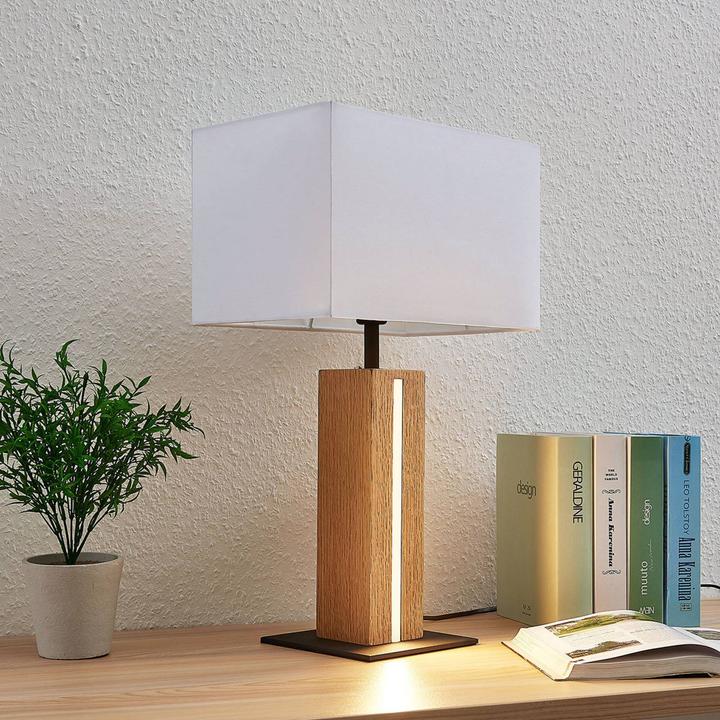 Produktbild Lindby Garry Square Tischleuchte White/Wood (200 lm, E27)