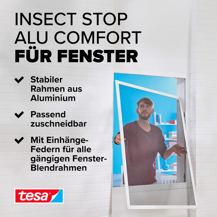 Image du produit tesa Moustiquaire Alu COMFORT pour fenêtres, avec cadre en aluminium, sans perçage (120 x 150 cm)