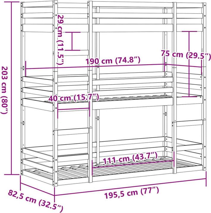 Immagine prodotto VidaXL Letto a castello triplo (75 x 190 cm)
