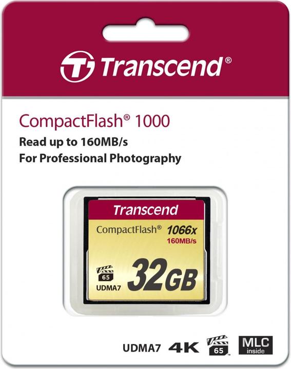 Produktbild Transcend 32 GB CompactFlash-Karte mit 1000-facher Schreibgeschwindigkeit (32 GB, CF)