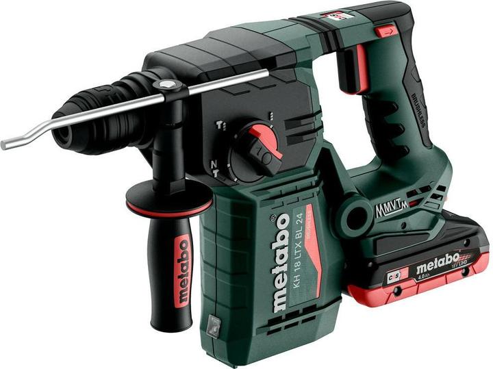 gummierter Zusatzhandgriff · Bohrtiefenanschlag · 2 LiHD Akkupacks (18 V/4,0 Ah) · Ladegerät ASC 55 AIR COOLED · metaBOX 165 L