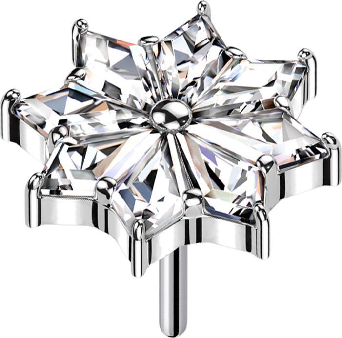 Star Piercing Threadless Blume silber Diamant Kristalle silber (ohne Messing, Titan G23)