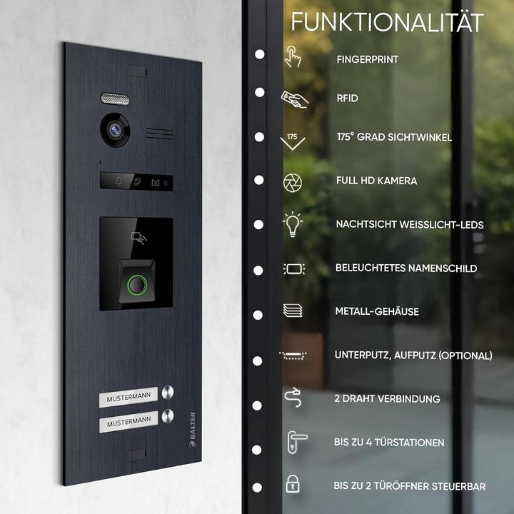 Produktbild Balter EVO-HD Video Türsprechanlage mit Fingerabdruckscanner, 3-Familienhaus (Kabelgebunden)
