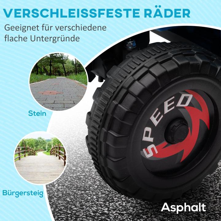 Produktbild Homcom Kinderquad, aufladbar, 2,5 km/h, mit Anhänger, 50 Min. Fahrzeit, für Kinder 1,5 bis 3 Jahre, Blau (6 V)