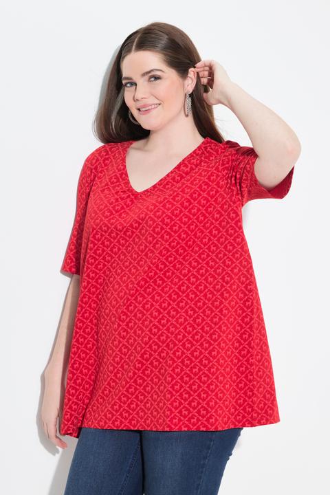 Produktbild Ulla Popken T-Shirt, Trachtenmuster, A-Linie, V-Ausschnitt, Halbarm (62)
