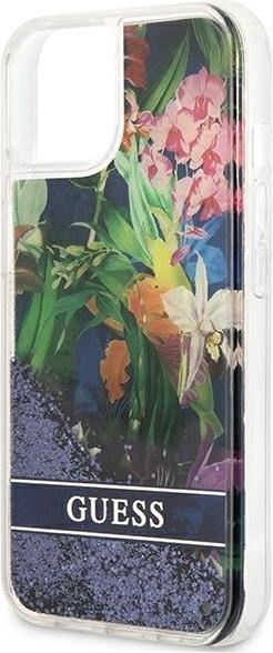 Produktbild Guess GUHCP13SLFLSB iPhone 13 Mini 5.4 "Blue / Blue Hard Case Flower Liquid Glitter (Apple iPhone 13 mini)